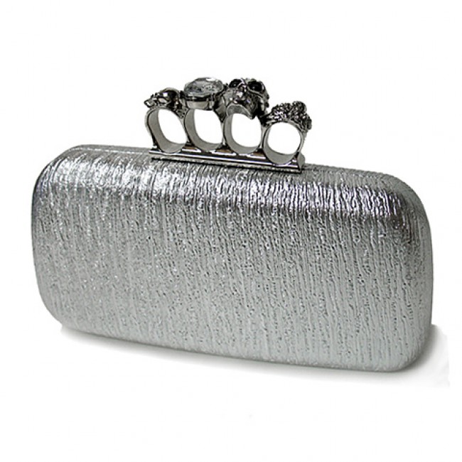 Evening Bag - Skull & Stone Knuckle Clutch Bags - Silver - BG-EHP7017SV